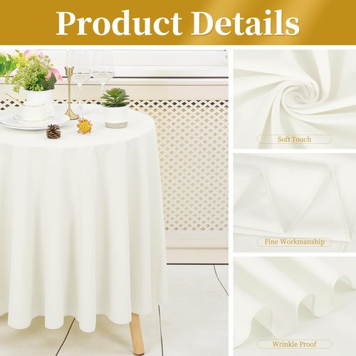 FXKS 8 Pack Ivory Round Tablecloth 70 Inch Circle Polyester Table Cloth, Washable Fabric Stain and Wrinkle Resistant Table Cover Round Tableclothes for Wedding Parties Banquet Reception Gift