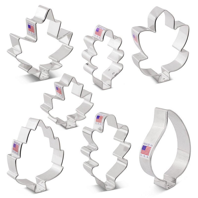Ann Clark Fall Leaves 7-Pc. Cookie Cutter Set, Made in USA, Birch, Maple, Oak, Hawthorn and Teardrop Leaves
