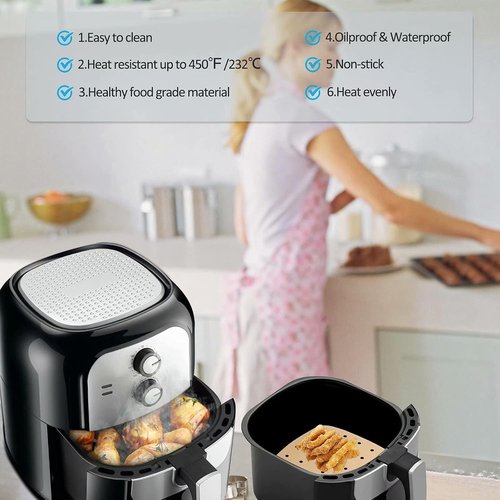 Air Fryer Parchment Paper Liners - 200PCS 8.5-Inch Square Perforated Bamboo Steamer Liners