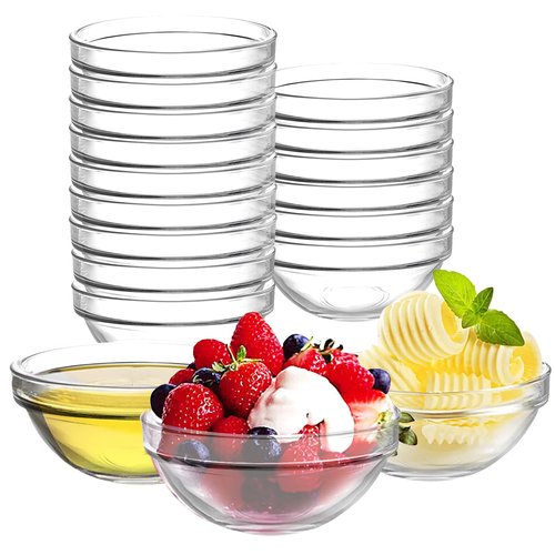 Etolies 18 pack 4 Inch(7oz) Glass Prep Pinch Bowls,Mini Clear Small Glass Bowls Set of 18,Serving Bowls Stackable for Kitchen Prep, Dips,Cooking Toppings,Condiments