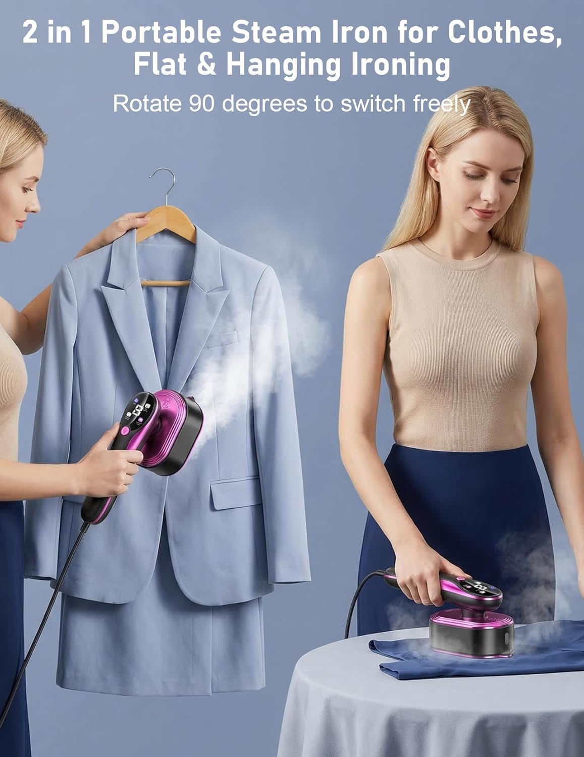 Skiennix Travel Garment Steamer - 1200W Portable Handheld 2-in-1 Iron | Fast 10s Heat-Up, All-Fabric Wrinkle Remover