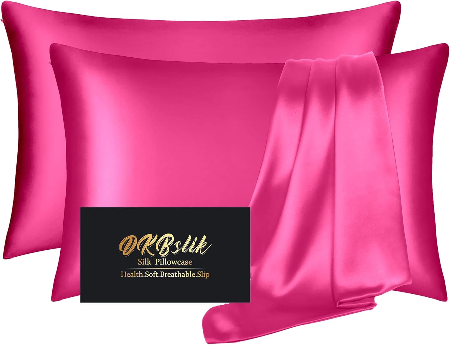 Mulberry Silk Pillowcases by Skiennix - Smooth Anti-Acne Standard Set of 2 | Hot Pink with Zipper