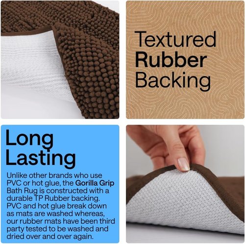 GORILLA GRIP Bath Rug Mat - Thick Soft Absorbent Chenille | Quick Dry Microfiber 44x26 Brown