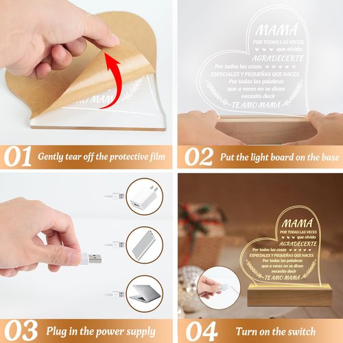 Petalsun Regalos para Mama, Engraved Wooden Base Lamp, Regalo de Cumpleaños para Mamá Mujeres, Birthday Gifts for Mom from Daughter Son