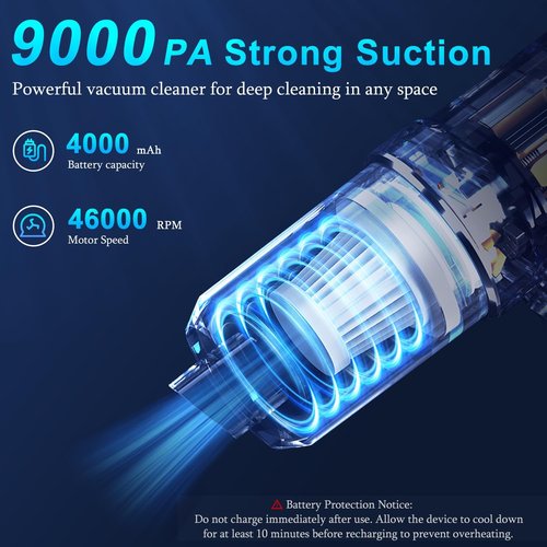 KMM Handheld Car Vacuum Cleaner - 9000Pa High Power with LED Light & Multi-Nozzles | Ideal for Home & Pet Use