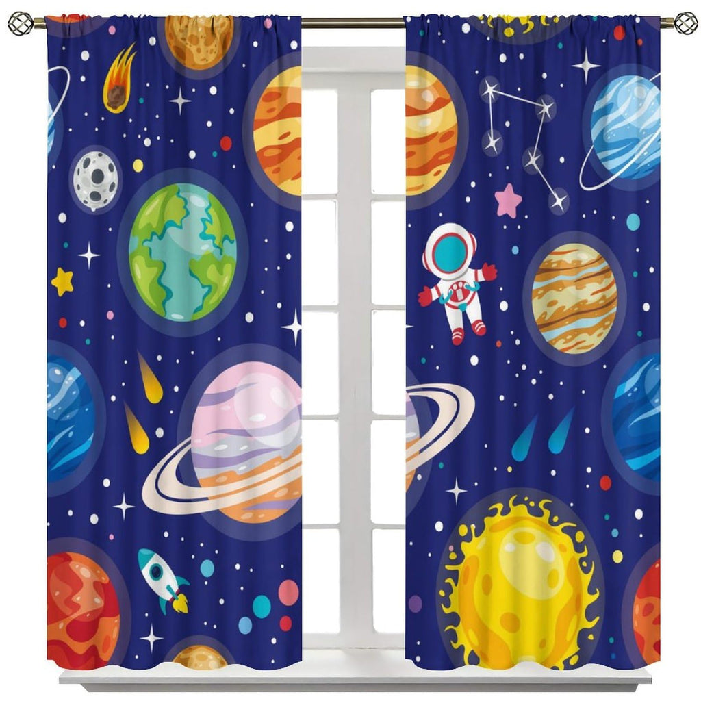 Kids Outer Space Curtains Cartoon Galaxy Planet Universe Astronaut for Boys Bedroom Rod Pocket Decor Nursery Starry Starts Pocket Art Printed Living Room Window Drapes 2 Panels Set 42x45 Inch