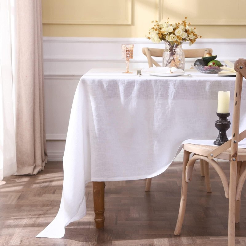 Simple&Opulence Textured Tablecloth 100% Linen Table Cloth, Kitchen Dinning Tabletop Decoration, for Outdoor and Indoor Use (Basic White, 60"×104")