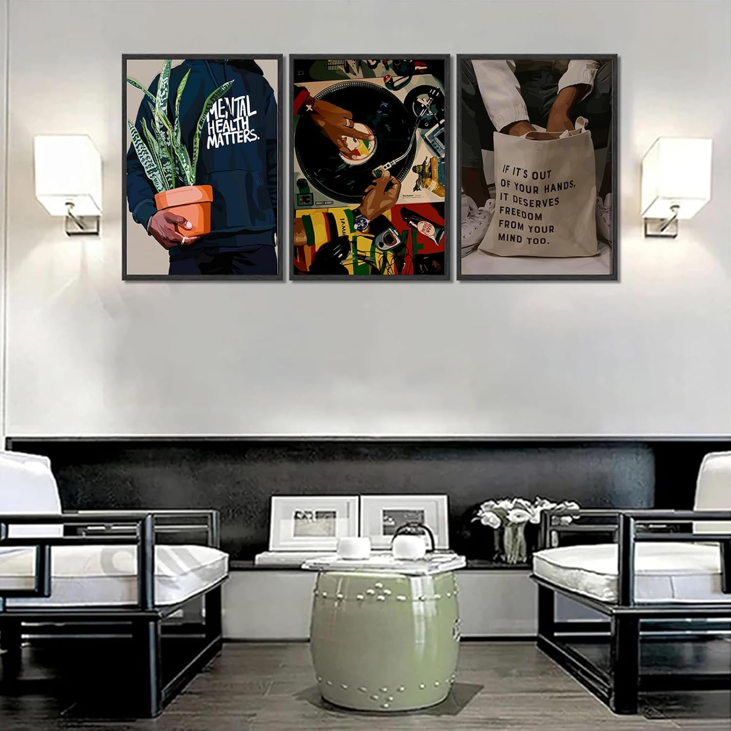 Skiennix Black Men Wall Art Set of 3 | Stylish African American DJ Poster Prints - 12x16in Decor