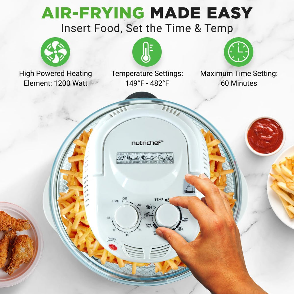 NutriChef Air Fryer - 13 Quart Infrared Convection Halogen Oven | Quick Healthy Cooking in White
