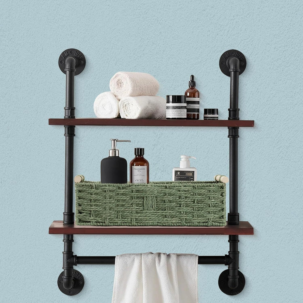 Skiennix Toilet Paper Storage Basket - Decorative Wicker Design with Wooden Handles | Green Paper Rope for Bathroom Decor