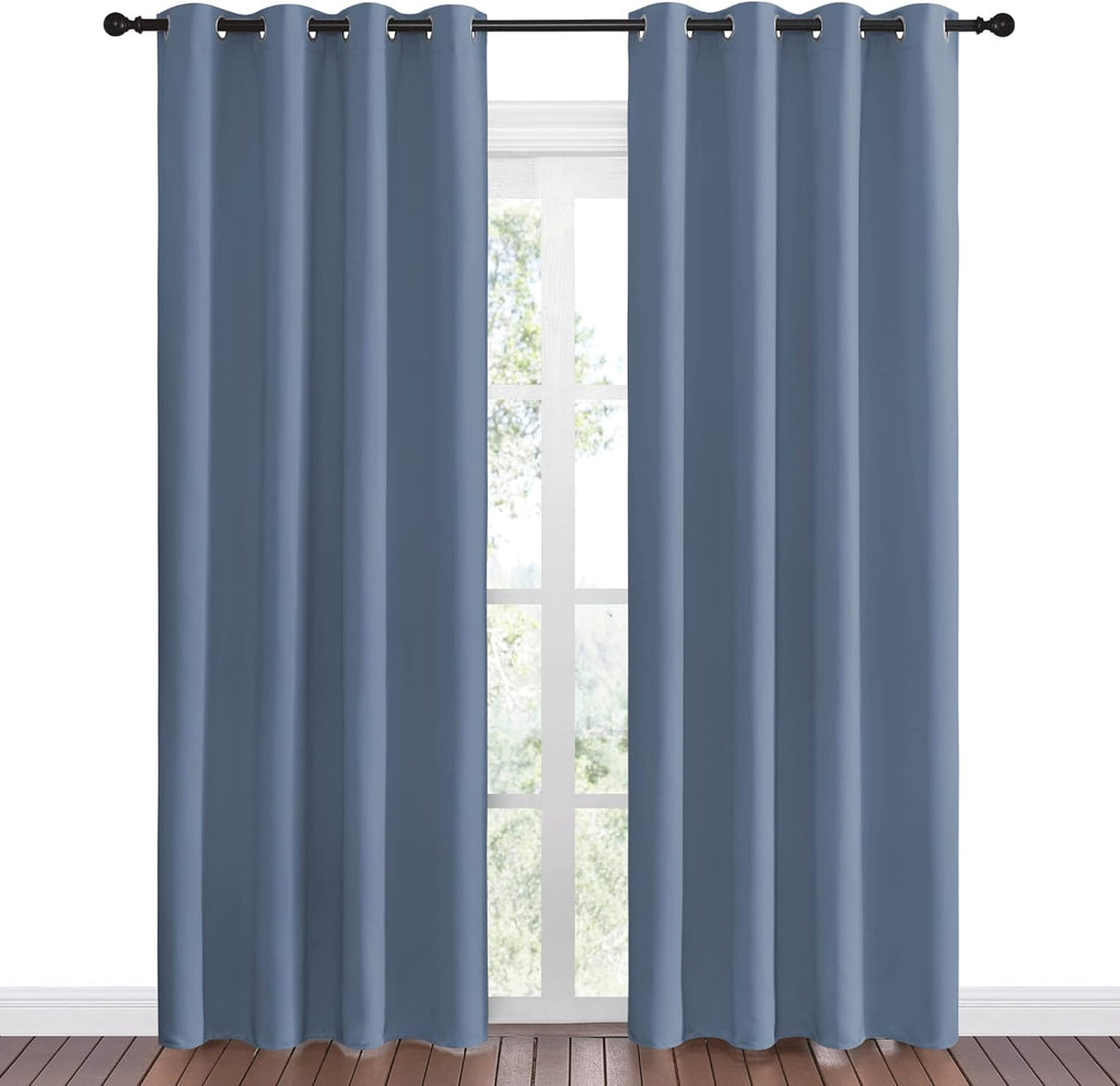 NICETOWN Room Darkening Curtain Panels - Thermal Insulated Blackout Draperies | Stone Blue, 86" Length, 55" Width (2 Pieces)