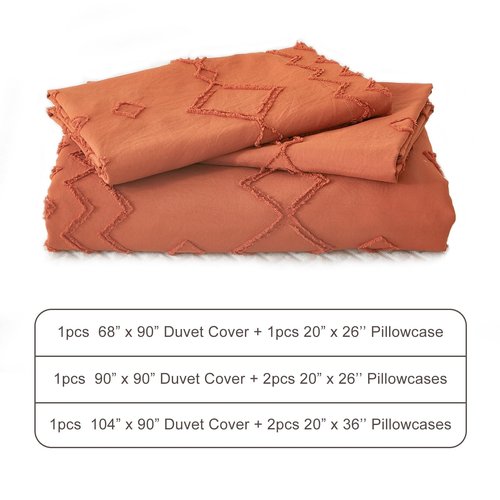 EMME Duvet Cover Set Microfiber, Tufted King Duvet Cover Set, Boho Bedding Sets for All Seasons, 3 Pieces Embroidery Chic Duvet Cover Full, 1 Duvet Cover + 2 Pillowcases (Pumpkin, King)