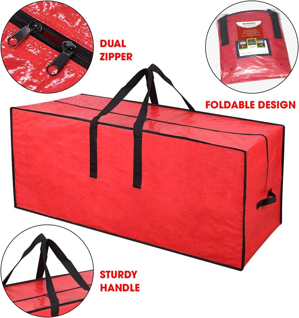 Primode Christmas Tree Storage Bag - Fits Up to 7.5 Ft Disassembled Tree | 45"x15"x20" Red Zippered Case