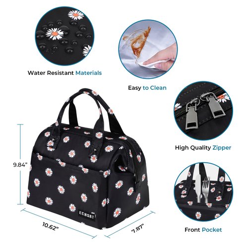 ECHSRT Large Insulated Lunch Bag for Women Men Leakproof Cooler Lunch Tote Bags for Work Travel Adult Thermal Lunchbox for Office -10L Daisy Print