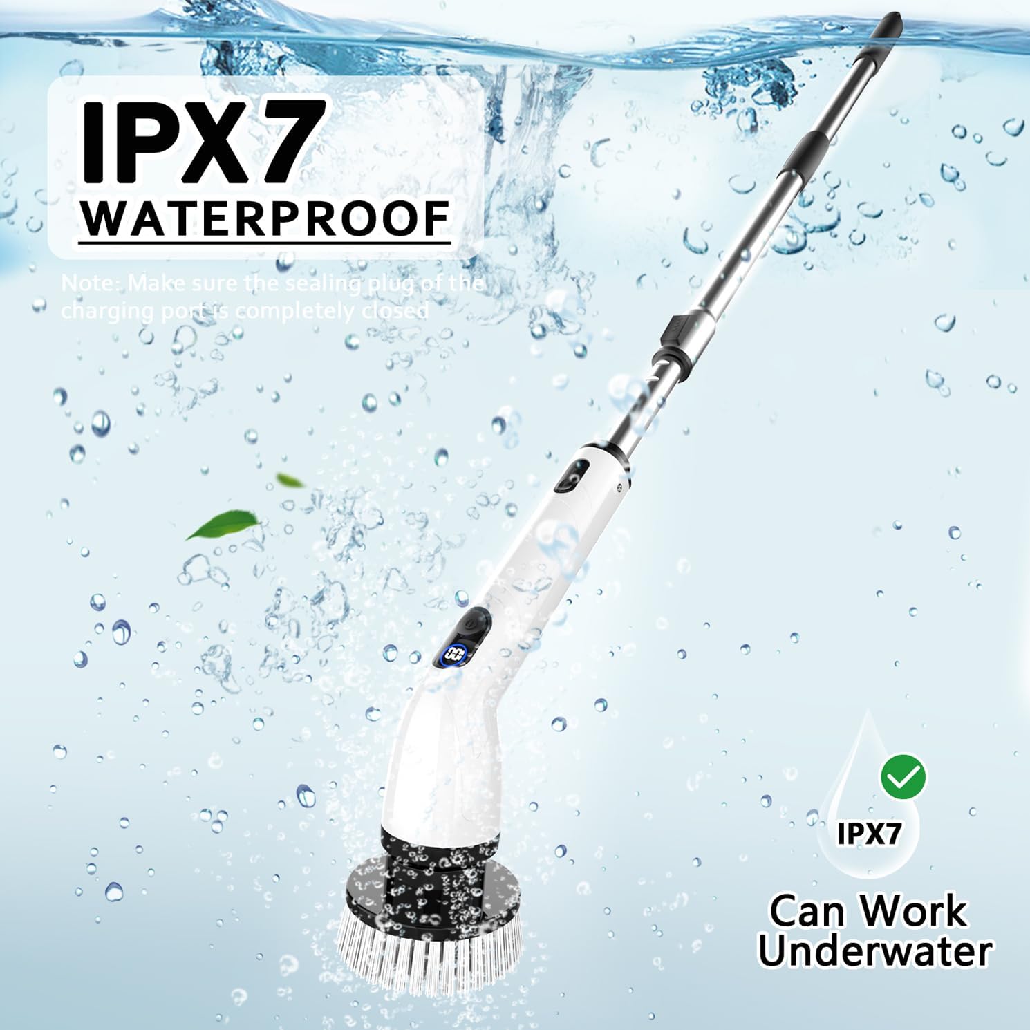 TUYU Electric Spin Scrubber - Cordless IPX7 Waterproof Bathroom Cleaner with Adjustable Handle | Power LCD Display