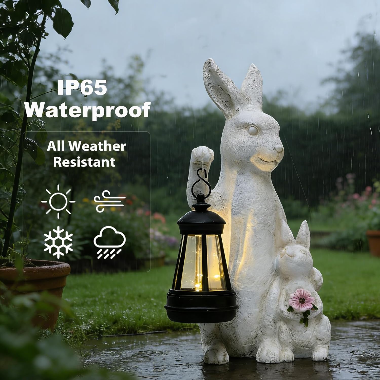 Skiennix Solar Outdoor Bunny Statues - LED Garden Sculptures for Patio & Lawn Decor | Perfect Easter Gifts