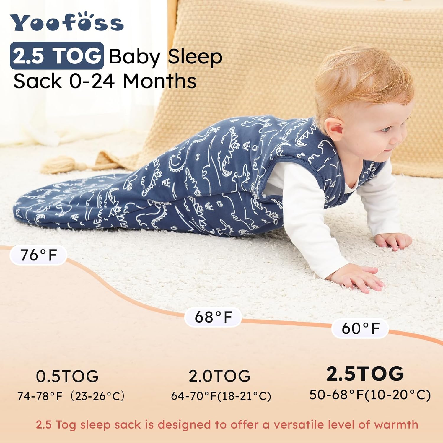 Yoofoss Baby Sleep Sack - 100% Organic Cotton Wearable Blanket for 12-18 Months | TOG 2.5, 2-Way Zipper