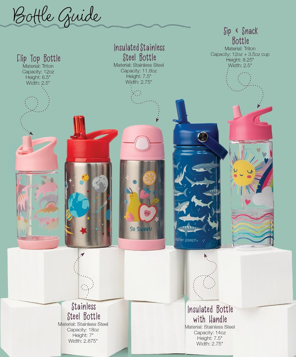 Stephen Joseph Insulated Water Bottle - Double Wall Stainless Steel, BPA-Free, 11.8 Ounces, Bee Design