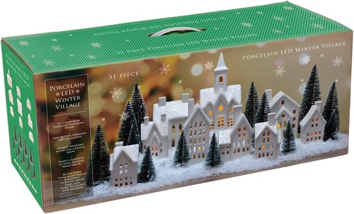 Mark Feldstein & Associates Winter Village LED Tea Light Set - 31-Piece Porcelain Christmas Decor