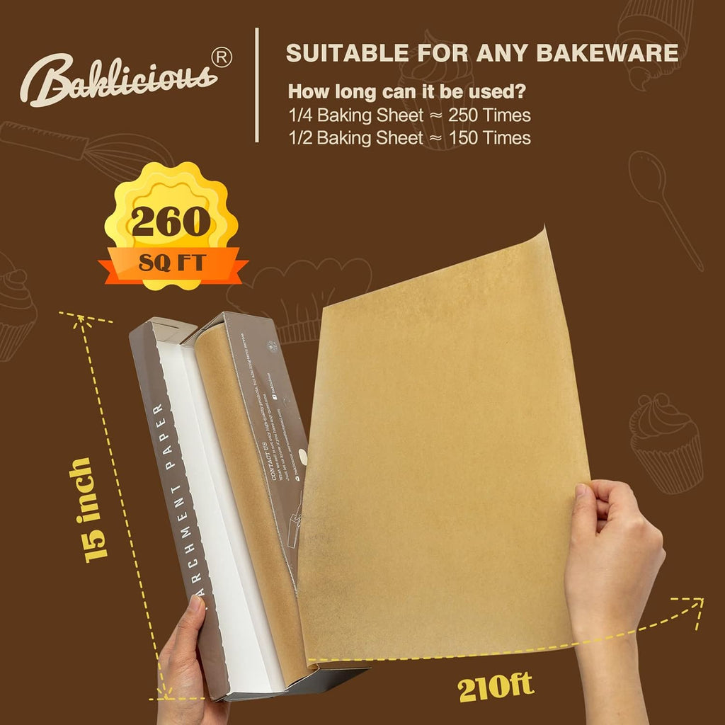 Unbleached Parchment Paper Roll - Non-Stick Baking Paper for Bread & Cookies | 15" x 210 Ft