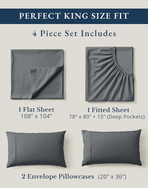 **LANE LINEN 100% Organic Cotton King Size Sheets - Soft, Eco-Friendly, Machine Washable in Charcoal**