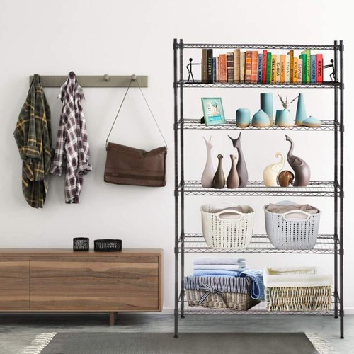 BestOffice | Heavy-Duty 6-Tier Wire Storage Shelves | Adjustable Racks | 42x16x72 | Black | Easy No-Tool Assembly