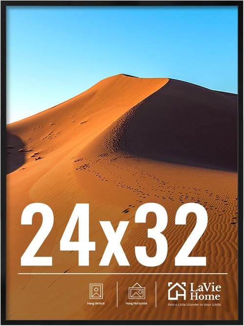 LaVie Home 24x32 Black Picture Frame - HD Plexiglass Display for Vertical or Horizontal Use | Classic Collection