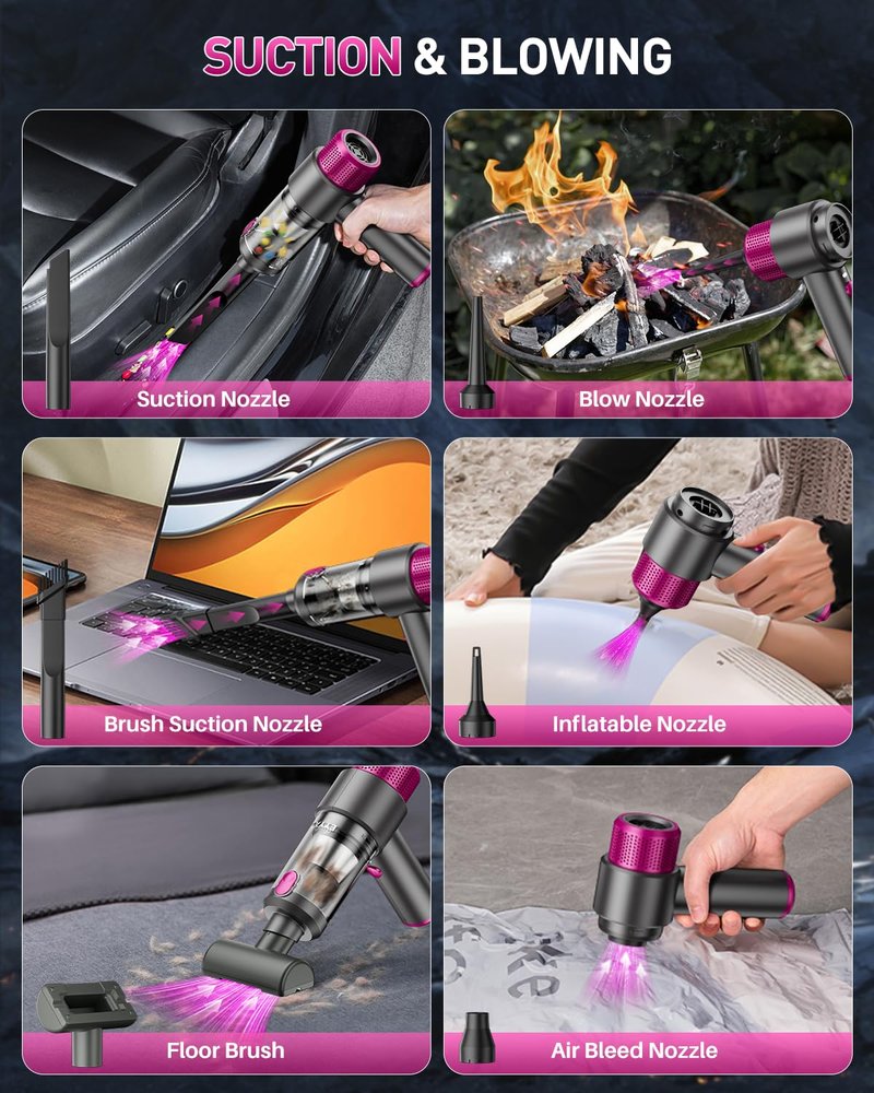 EYYA Handheld Car Vacuum Cleaner Cordless, 15000PA High Power Vacuum & Air Duster, 4-in-1 Portable Mini Vacuum with LED Light, Hand Held Vacuum Cleaner for Car Home Office