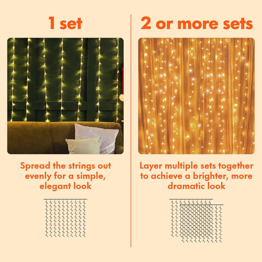 Twinkle Star 300 LED Fairy Curtain String Lights - 8 Modes for Bedroom & Wedding Decor | Warm White, 2 Pack