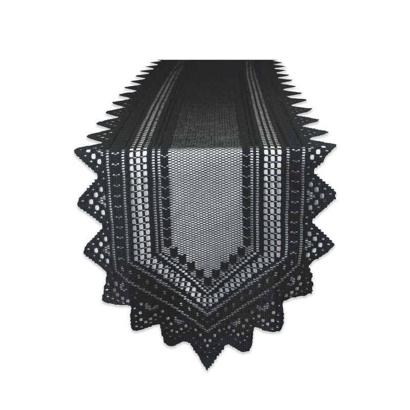 DII Black Lace Overlay Tabletop Collection Gothic Halloween Decor, Table Runner, 14x72, Black