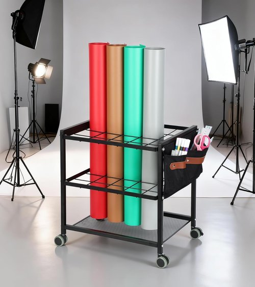 Blueprint Storage Rack Cart - Mobile 20-Slot Blueprint Holder with Side Storage Bags | Double-Layer Grids, Silent Wheels