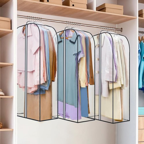 LANDNEOO Clear Garment Bags - 6 Pack Zippered Clothes Storage for Coats, Dresses & Furs | 40'' Long