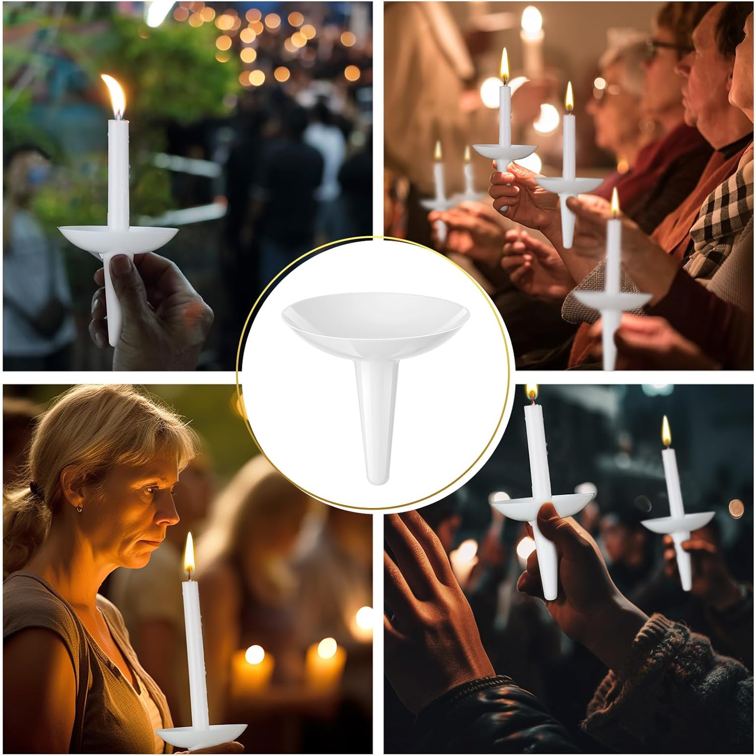 Skiennix 100 Pcs Plastic Candle Holders - Drip Protectors for Church, Vigil, Memorial & Events