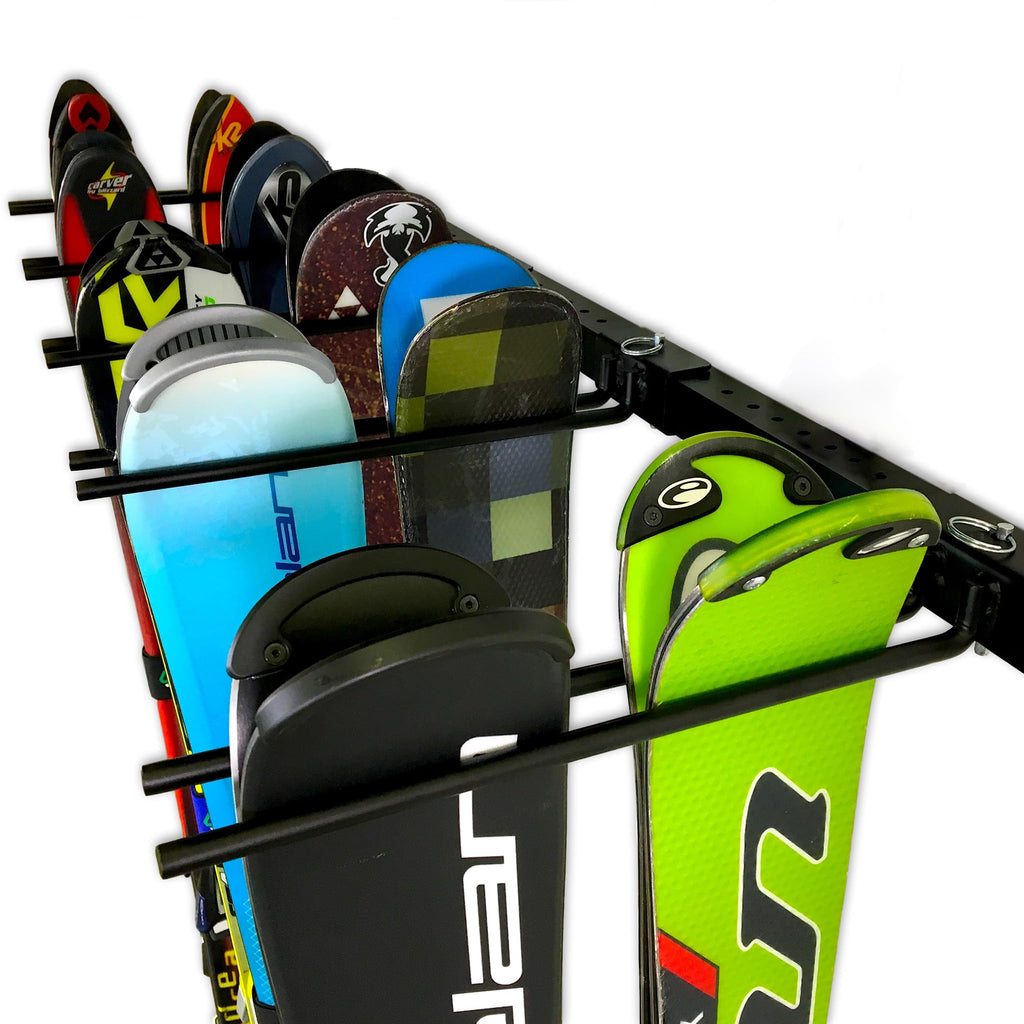 StoreYourBoard Solitude Ski Storage Rack, Wall Mount Organizer with Shelf option, Holds 10 Pairs of Skis, Heavy Duty Supports 300 lbs