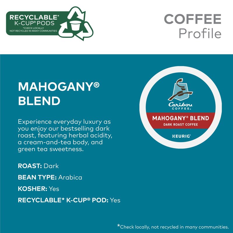 Caribou Coffee Mahogany, Single-Serve Keurig K-Cup Pods, Dark Roast Coffee, 24 Count