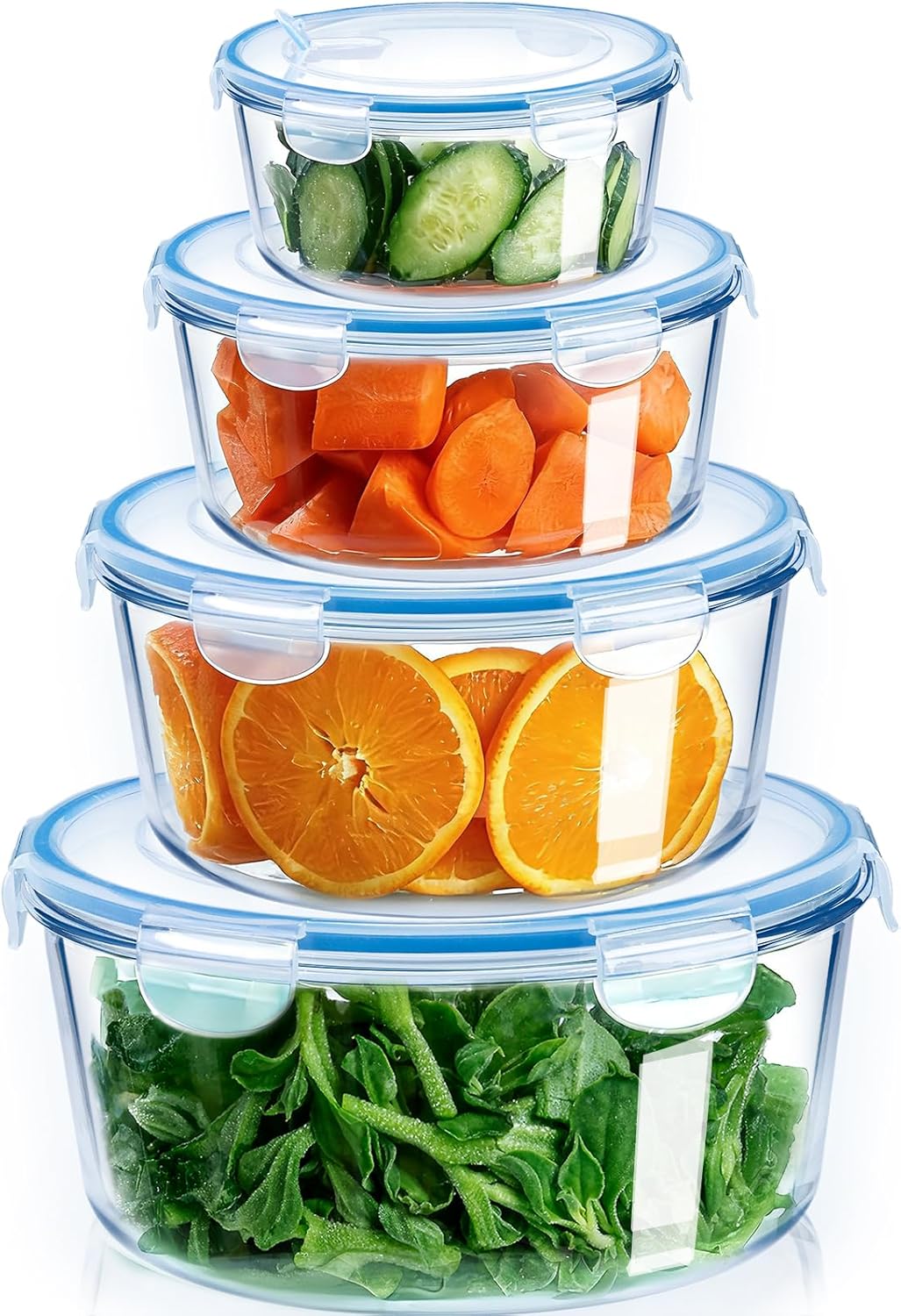 NUTRIUPS Large Round Glass Food Storage Containers - Airtight Lids for Meal Prep | 4-Piece Set