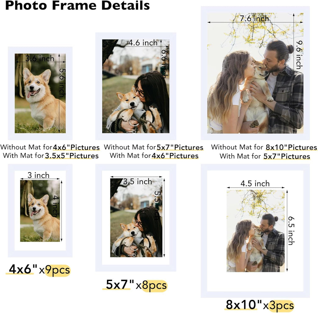 Regine Switzerland Picture Frames Collage Set - 20 Packs for Wall Decor & Tabletop Display | Multi Sizes in White