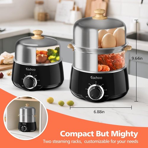 CACHOO 14-Egg Rapid Stainless Steel Egg Cooker - Compact Electric Boiler with Timer & Auto Shut Off | Black