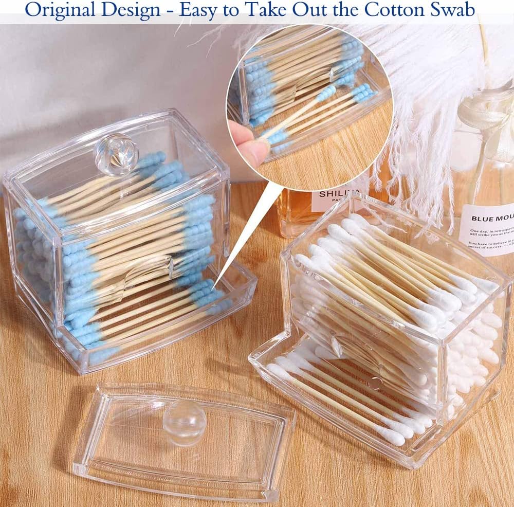 Skiennix Swab Holder Canisters - Clear Plastic Qtip Dispenser with Lid for Cotton Balls & Makeup Pads