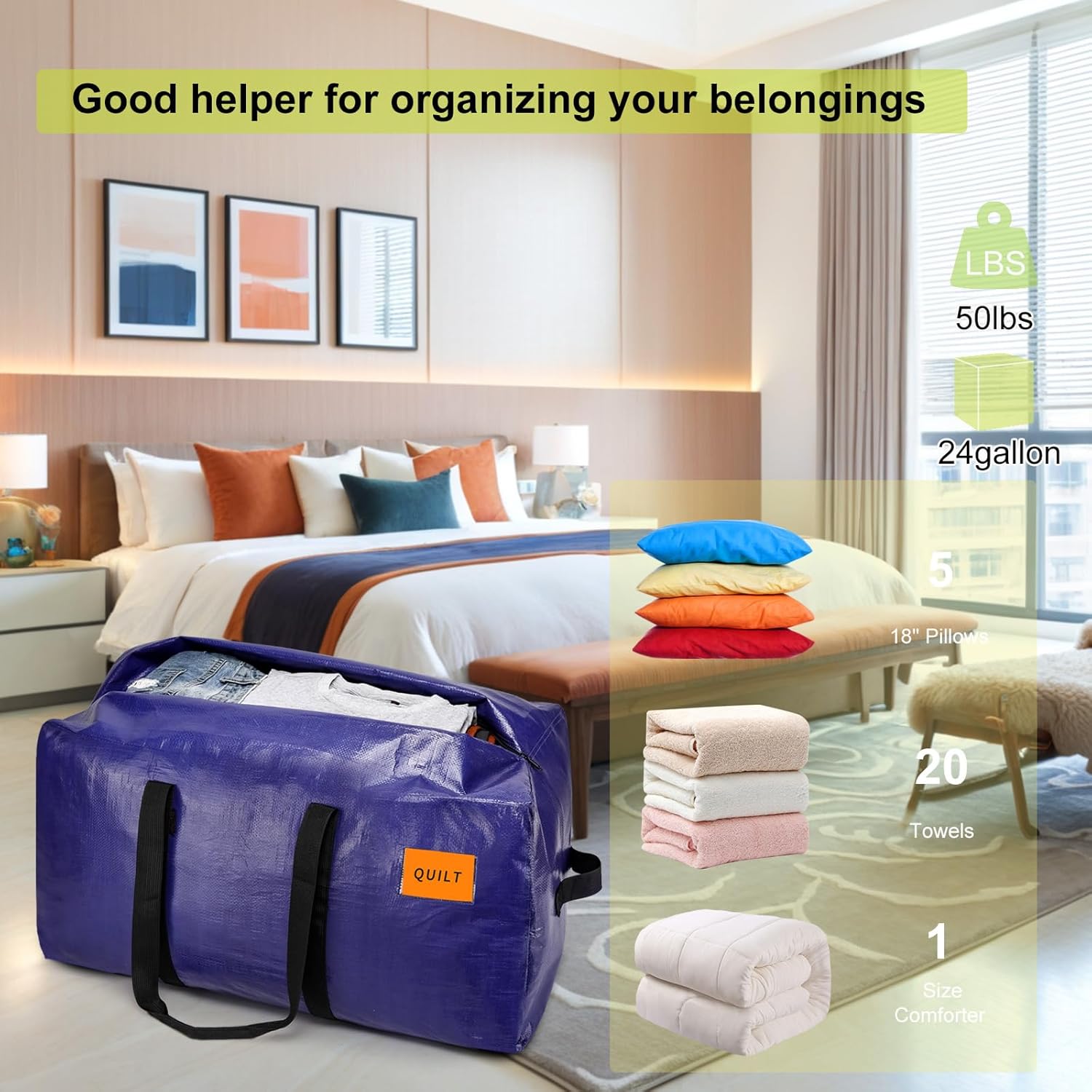 Skiennix 6 Pack Moving Bags - Heavy Duty Extra Large Storage Totes with Zippers & Sturdy Handles | Blue