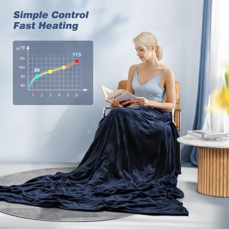 CURECURE Heated Electric Blanket Twin Size 62" x 84" Flannel Heated Blanket with 6 Heating Levels & 10 Hours Auto Off, Comfort Warm Blanket for Home Office Use, Machine Washable