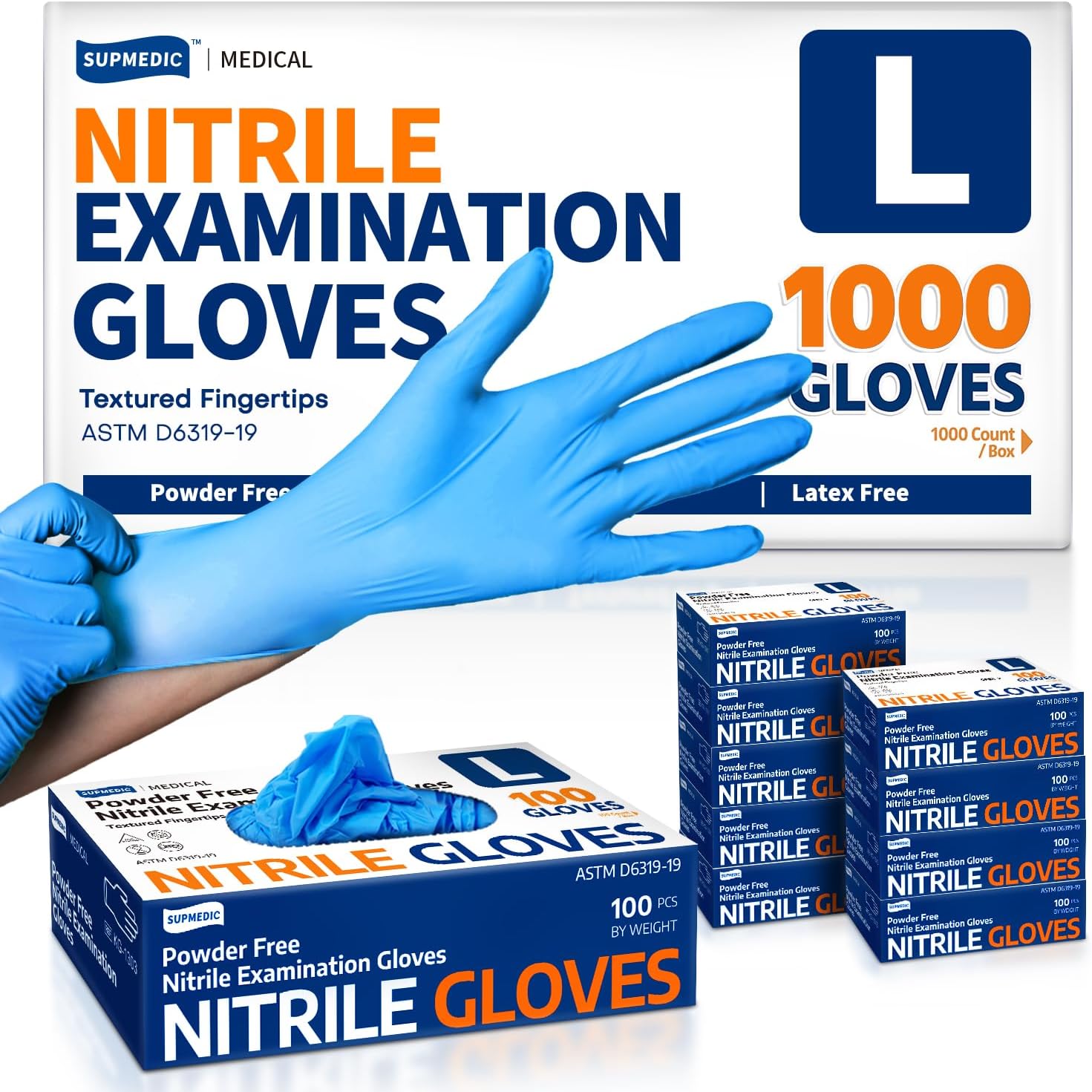 Supmedic Medical Soft Max™ Nitrile Exam Gloves - 1000 Pcs, Latex-Free & Powder-Free, Food Safe, Blue