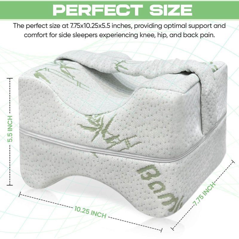 Knee Pillow for Side Sleepers With Strap - Medium Memory Foam Leg Pillow for Side Sleeping - Between Legs Pillow For Hip Pain & Lower Back Pain Relief For Pregnant Women - Sciatica Pain Relief