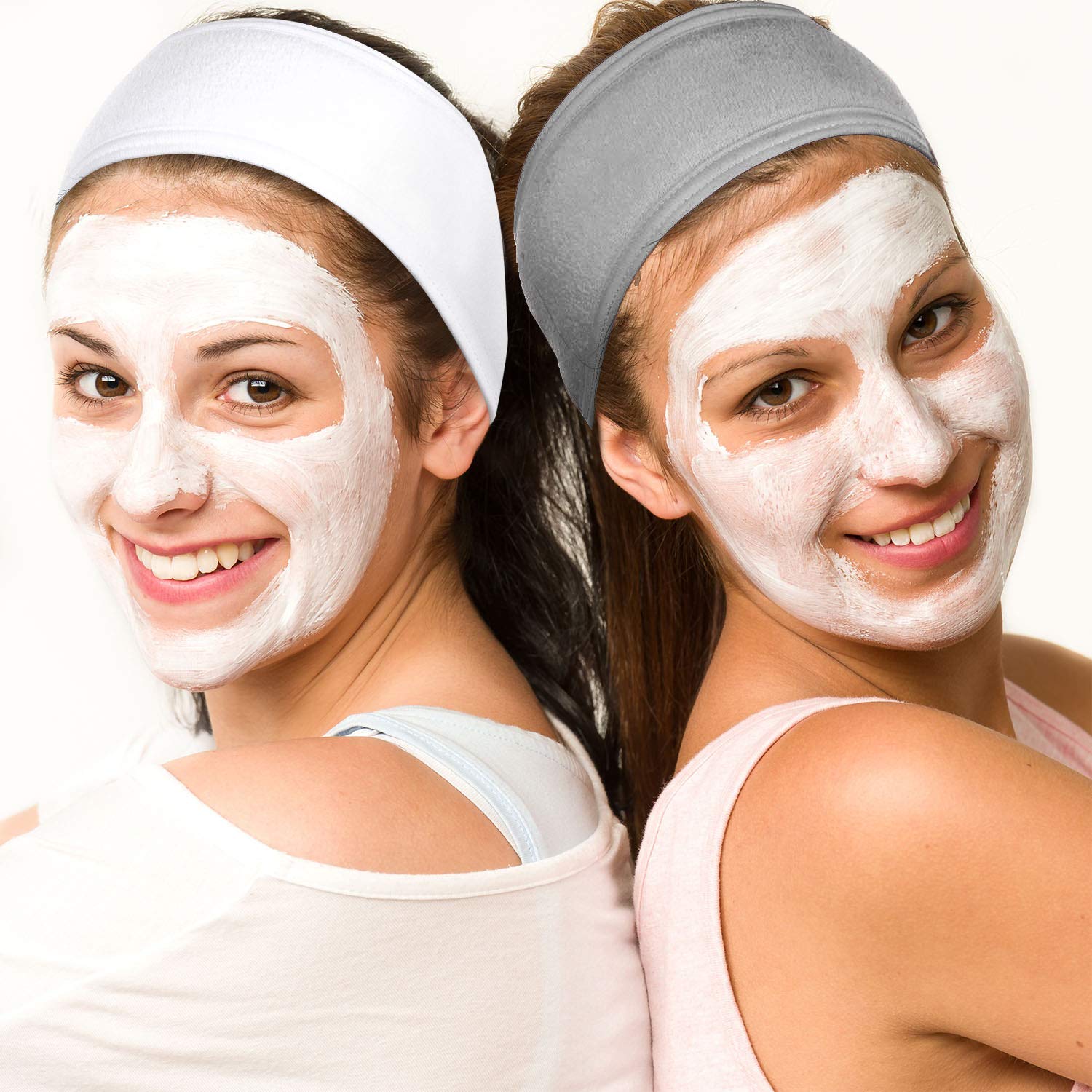 Whaline Spa Facial Headband Set - Adjustable Terry Cloth Wraps for Makeup & Skincare | 3 Pcs in White, Black, Gray