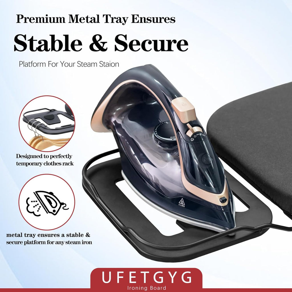 UFETGYG Ironing Board - Height Adjustable Metal Panel | 43" x 13" | Heat Resistant & Heavy Duty Design