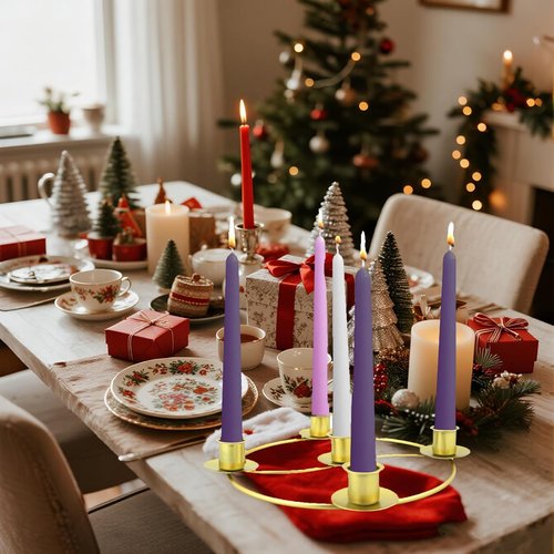 Gold Advent Candle Holder - 5-Spot Wreath Design for Elegant Christmas Home & Church Decor