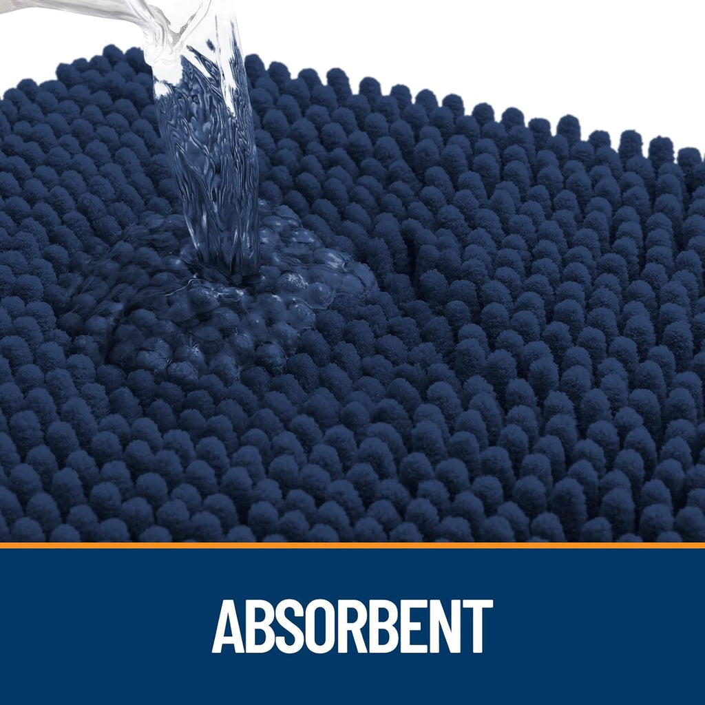 OLANLY Dog Door Mat - Absorbent Non-Slip Chenille for Muddy Paws | 40x24 Dark Blue Quick Dry Doormat