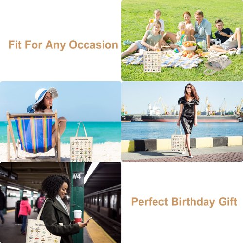 PuGez The Office Alphabet Tote Bag TV Show Merchandise Fans Kitchen Gifts Reusable Grocery Canvas Theme Presents for Office/Women/Sister, Shoulder/Travel/Work, White