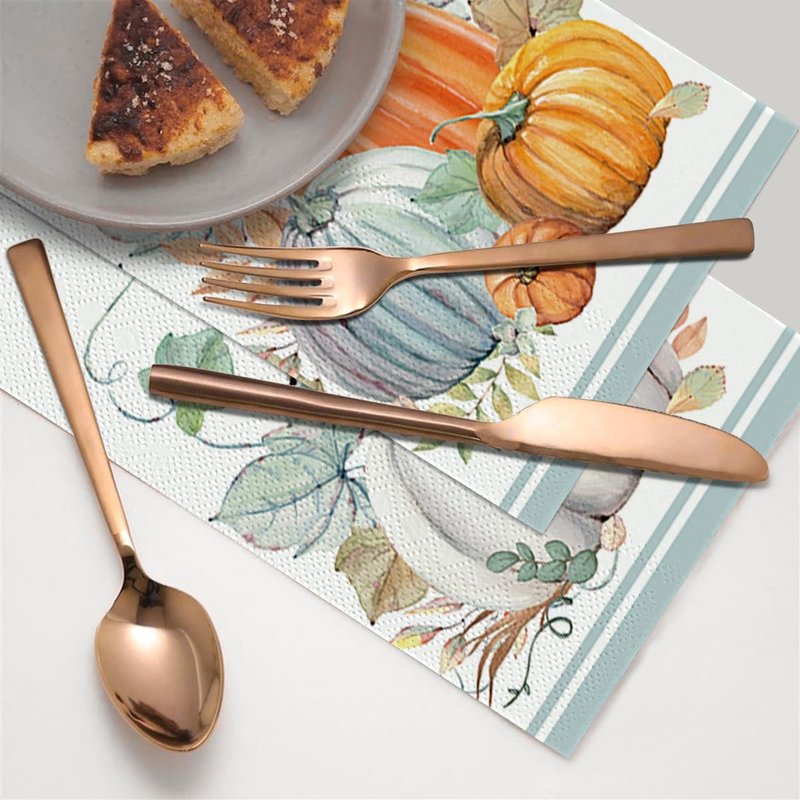 Horaldaily 100 Fall Disposable Paper Decorative Guest Napkins, Thanksgiving Leaf White Pumpkin Hand Towel for Lunch Dinner Kitchen Party Bathroom
