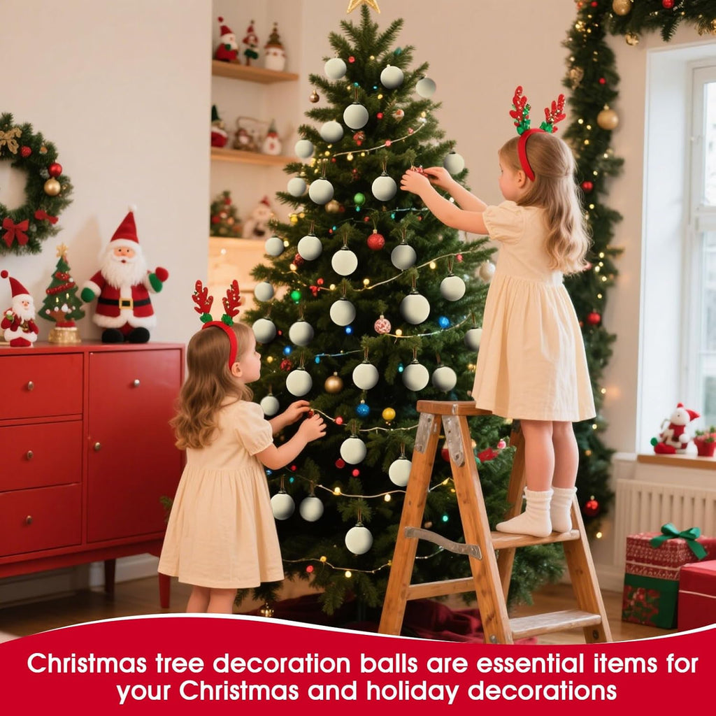 Regine Switzerland Velvet Christmas Balls - 15 Pcs Large 3.15" Shatterproof Ornaments | Cream White Holiday Decor